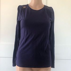 Loft Purple Lace Long Puffy Sleeves Top Shirt XSP Petite